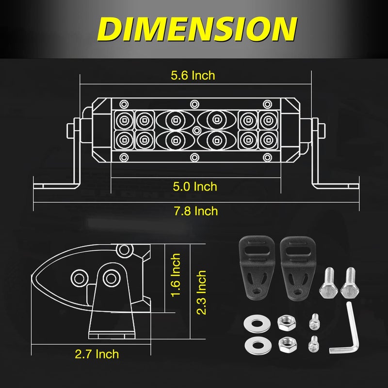 AKD Part Slim LED Light Bar 5 Inch, AKD Part 72W Spot Flood Combo Small LED Pods Off Road Driving Lights Mini LED Light Bar Slim Work Lights for Trucks Motorcycle UTV ATV SUV Dirt Bike Lawn Mower - Image 2